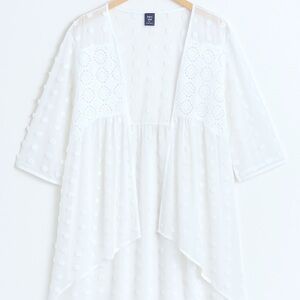 Cardigan • Swiss Dot Sheer Kimono • Size 2X White